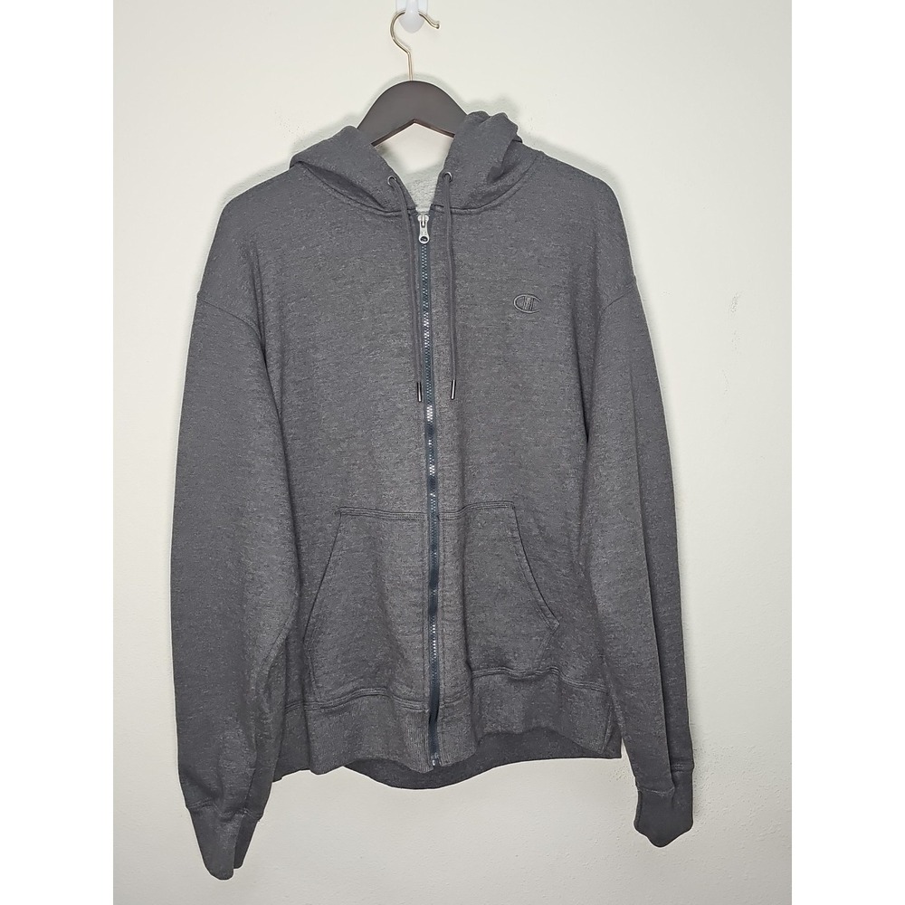Champion Mens Powerblend Fleece Full Zip Hoodie Gray Color Size L